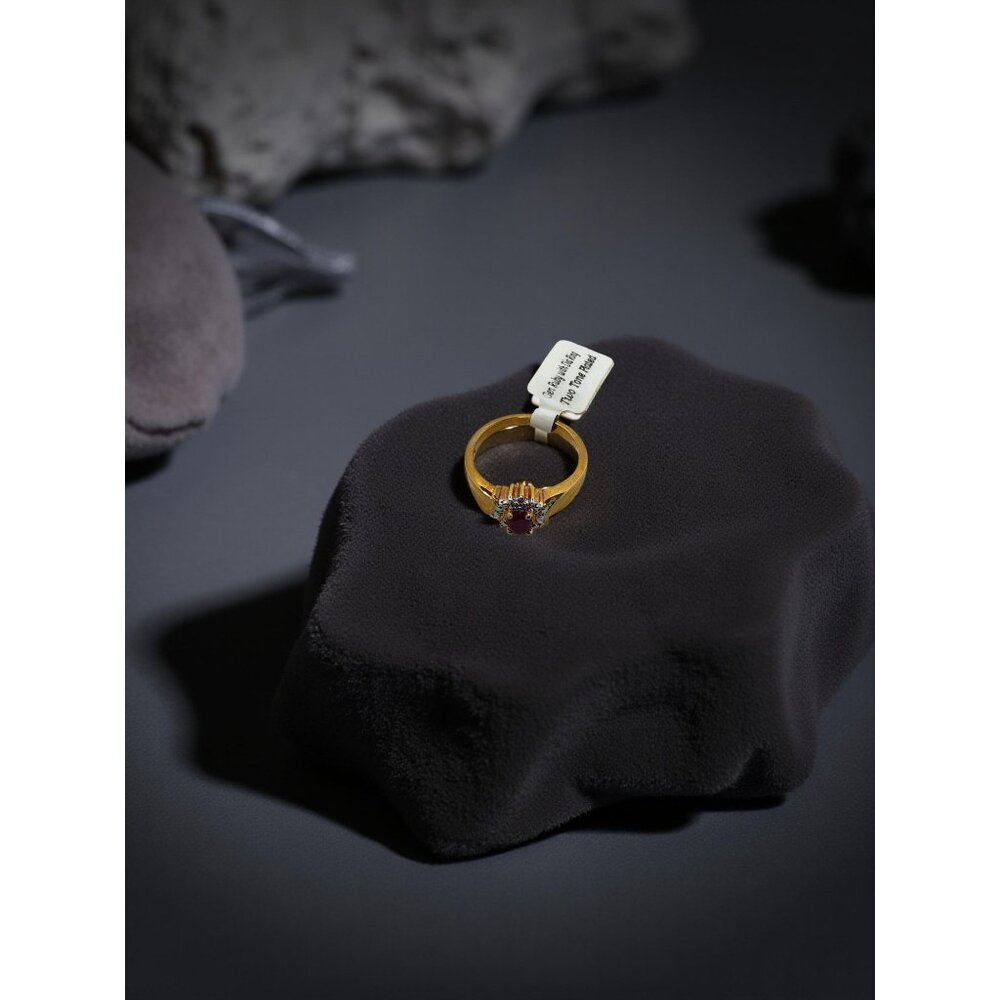vintage two tone yellow and white gold plated genuine ruby with diamond chips ri - Picture 12 of 15